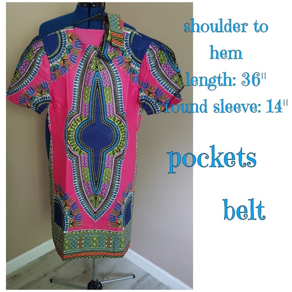 Knee Length Dashiki - Blue or Pink - Picture 3 of 8